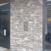 Bear Sports center Honesdale Stone veneer on Bear Sports center in Honesdale PA. This stone is Bucks County Southren Ledge stone. Rob Orr Masonry also 