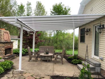 Bright Covers Patio Covers and Commercial Sun Canopies Blocks UV rays and heat, transmits natural light. Made of translucent panels and painted aluminu