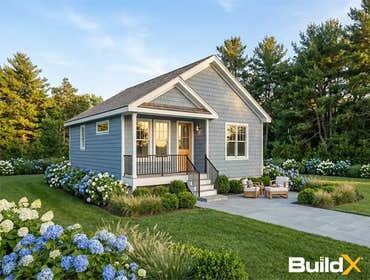 X-1 The Cottage ADU The Cottage delivers 900 GFA in a compact 28′×36′ footprint with 2 bedrooms, 1.5 baths, a Farmer's Porch, 9′ ceilings, LED lighting