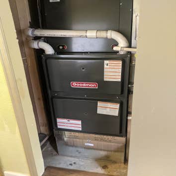 Photos by James Daniels Heat #1 A new Goodman AC and furnace,
high efficiency. New 50 gallon hot water heater, Hi efficiency. Project length takes abo