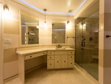 Mirror, Lighting, Vanity, Tile