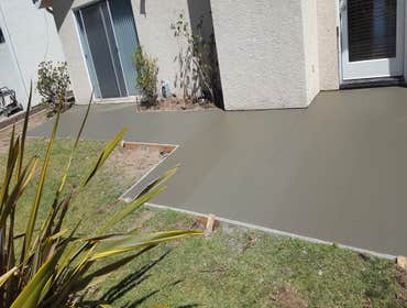 Patio restore Patio concrete damaged by 3 Banana Trees. This was a complete patio cover and concrete demolition, then Banana Tree removal. Fixed spri