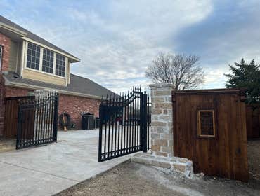 Photos by Art Construction Corp #7 Fence & Gate Swing Cedar #1Pickets, Stone Pillars , Concrete, Custom Design