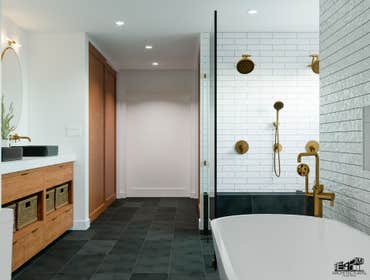 BATHROOM REMODEL by Top Tech Builders Inc. COMPLETE MASTER BATHROOM REMODEL TO INCLUDE NEW PLUMBING & ELECTRICAL, NEW ROLL-IN DOUBLE SHOWER & FREE STAN
