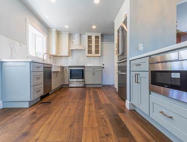 Los Angeles Home Remodel This Los Angeles home underwent a full remodel. In the kitchen we added light hardwood cabinets, farmhouse sink, marble counte