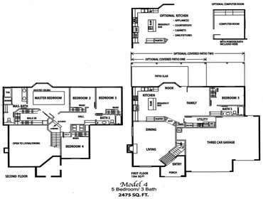 Wild Flower West Homes - Plan #4 Plan #4 is 2,475 square foot two story home with five bedrooms, three bathrooms and a three car garage. The gourmet ki