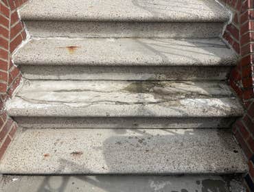 Concrete step Repair Broken and falling apart concrete steps. Cleaned out steps filled and troweled with new concrete/cement