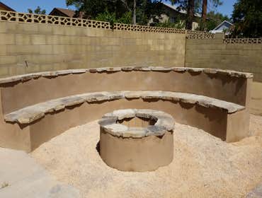 Masonry fire pit and bench