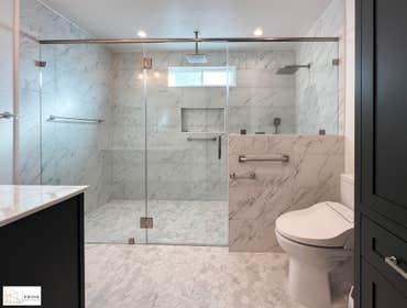 Infinity Master Bathroom Remodeling Infinity ADA walk in shower with a master bathroom remodeling made custom to fit our client needs.