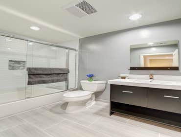Guest Bathroom Remodeling New tile installation, New custom made vanity, new shower / tub