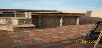 Home Make Over Pinon Hills,CA Paver Patio. Customer provided Jacuzzi A-Quality Construction built Stone Surround with Flagstone Stairs & Deck.