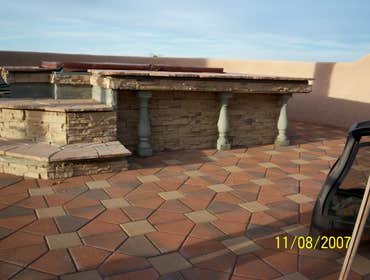 Home Make Over Pinon Hills,CA Paver Patio. Customer provided Jacuzzi A-Quality Construction built Stone Surround with Flagstone Stairs & Deck.