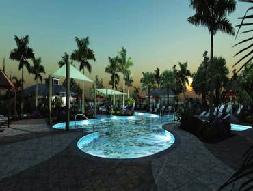 Shell Point Retirement Community Resort Pool Resort Pool and Bathhouse- Bathhouse facility, resort pool with lap pool section, beach-walk-in entry, tre