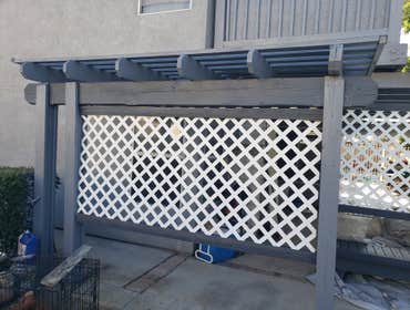 Paint and Misc The owner purchased paint.
-Scrap and paint patio cover, eaves, pool fence, front doors, block wall, and existing wrought iron.
-Remove,