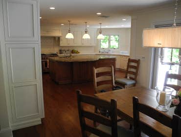 Kitchen Remodel; Central NJ A very large, High End Kitchen with mixed Cherry and White Cabinets. Granite center island and white Marble perimeter coun