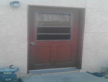 relp exterior side door Remove the side door and replace it with a new pre-hung door. The stucco molding around it was termite rotted. Everything done 