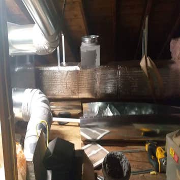 IN PROGRESS: NEW INSTALL A/C & FURNACE W/DUCT WORK BRAND NEW ATTIC A/C & FURNACE INSTALL W/DUCT WORK, SUPPLY & RETURN PIPING, FURNACE W/PVC FLUE PIPIN