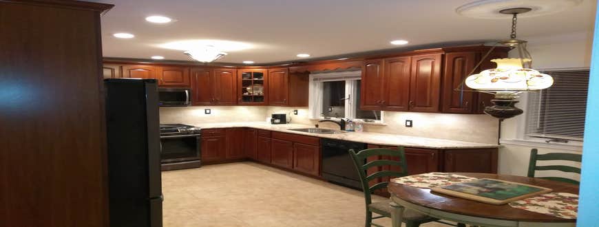 Kitchen Remove ceiling, reset previous contractors work housing, cabinets, base cabinet new tile floor new granite new under cabinet lighting, new ...