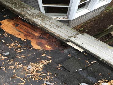 Photos by Prestige Costruction and Renovations Corp #7 fixed a leak on small roof (replaced plywood insulation and all new engendered shingles).