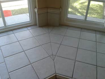 Kitchen counters and backsplash Kitchen counters remodel. 6x6 porcelain tile straight with v-cap trim and 6x6 porcelain tile on diagonal with design on