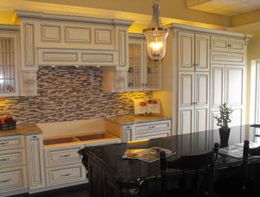 Showroom Photos These displays are in our beautiful showroom in Medfield, MA. They are all wood custom cabinets made to our exacting specifications wi