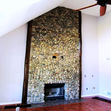 real river rock fireplace