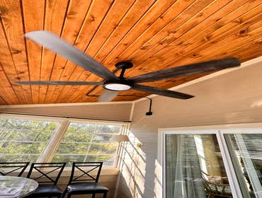 Photos by Freedom Electric LLC #2 Run wiring from basement to feed new ceiling fan installed in sun room.