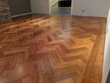 Custom Herringbone Hardwood Floor Installation, Brazilian Cherry Wood
