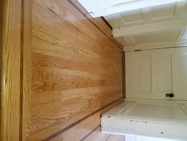 Common oak, top nail installation with mahogany inlay