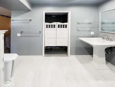 Burbank Bathroom Remodel Rona Home Remodeling transformed this Burbank bathroom into a serene oasis. We installed a classic pedestal sink paired with a