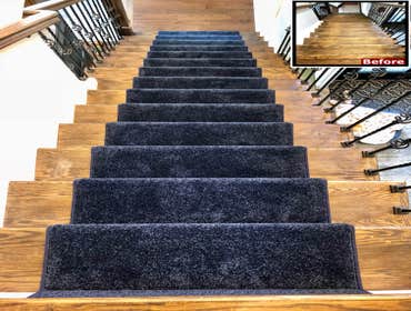 Photos by 99 Carpets LLC #1 Wall to wall carpet installation and Custom stair runners installation.