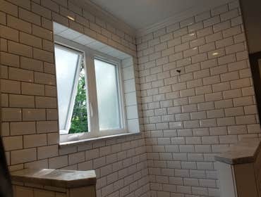 Subway Tile Shower And Marble Floor