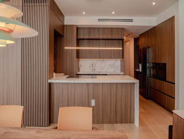 Axis Brickell Condo Renovation Chapter transformed this 1,000 sqft. Miami condominium into a luxury living space that maximizes every inch. Located in 