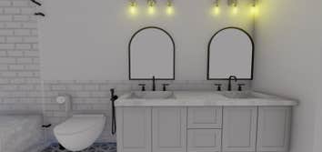 Santa Clarita Master & Guest Bathroom 3D Design Rendering, Before, & After Photos of a Master Bathroom & Guest Bathroom