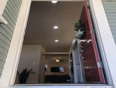 Everything aligned from entry to the fireplace