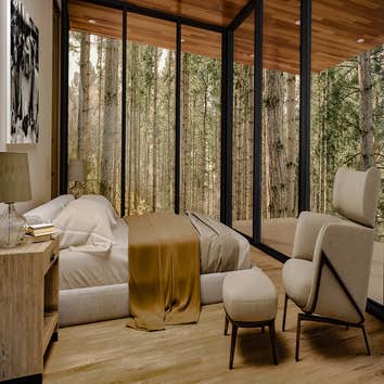 Pine Cabin Situated on a wooded site, the Pine Cabin features natural materials and textures that create a sense of harmony with the environment and se