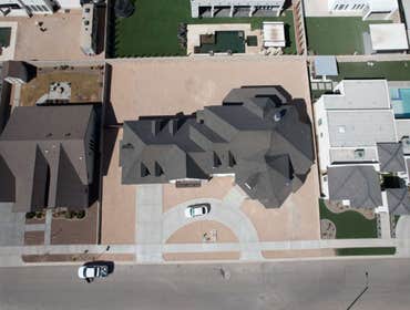 Full residential shingle roof replacement – Aerial view