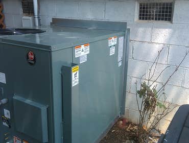 "Rheem" dual fuel packaged unit We replaced an old gaspack with a new "Rheem" brand dual fuel model that will heat with efficient heat pump technology 