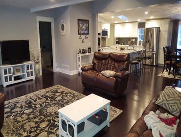 Kitchen, flooring, and trim