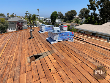 GAF Timberline HDZ shingle re-roof in Play del Rey, CA Full GAF Timberline HDZ roof installation with, blown-in insulation, new 5 inch k-style rain gut
