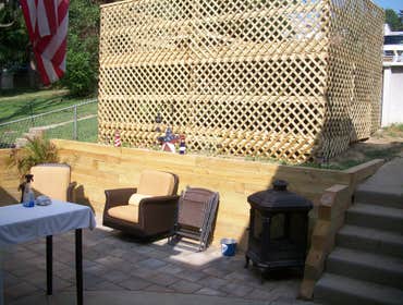 Project photos from Kotar Contracting Did deck last year around pool. Moved dirt and made a new retaining wall and patio bigger
