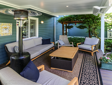 Handley Project This project transformed an existing outdoor space into a functional, all-season retreat with the addition of a custom waterproof pergo