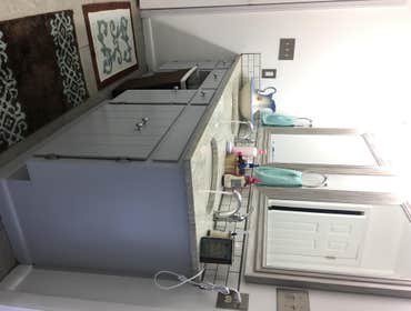 Cultured Marble bath remodel Light blue cultured marble w/ chrome fixtures.