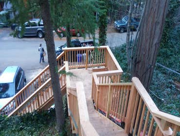 Lynde, C Deck and staircase. Small roof over rear door. Remove existing block stairs.
