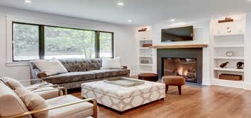 Custom Fireplace and Wide Plank Floors