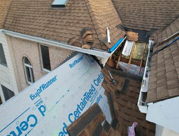 Photos by Allmax Roofing #3 Client had an ongoing leak, hired another company to repair it they installed roofing cement for client roof continued to l