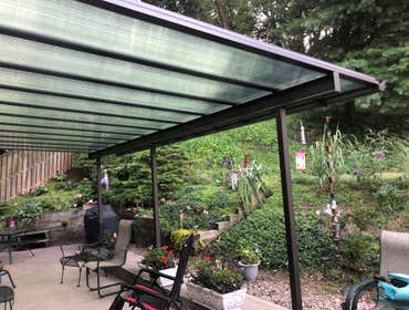 Bright Covers Patio Covers and Commercial Sun Canopies Blocks UV rays and heat, transmits natural light. Made of translucent panels and painted aluminu