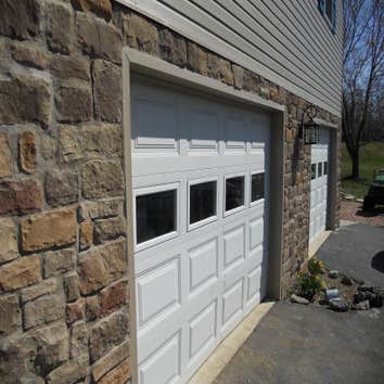 Two Car Garage with Rock Venee
