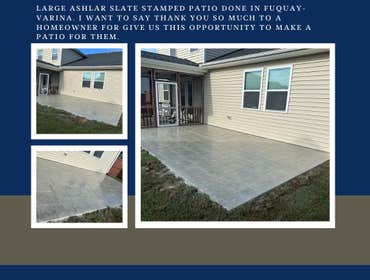 Large Ashlar slate stamped patio done in FUQUAY-VARINA. I want to say thank you so much to a homeowner for give us this opportun