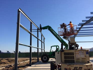 Borga metal building at the Fresno Yosemite air port for American ambulance